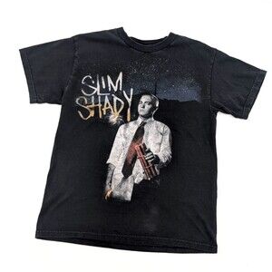 Eminem Slim Shady Black Short Sleeve Graphic Fireworks Face T-Shirt Size Small